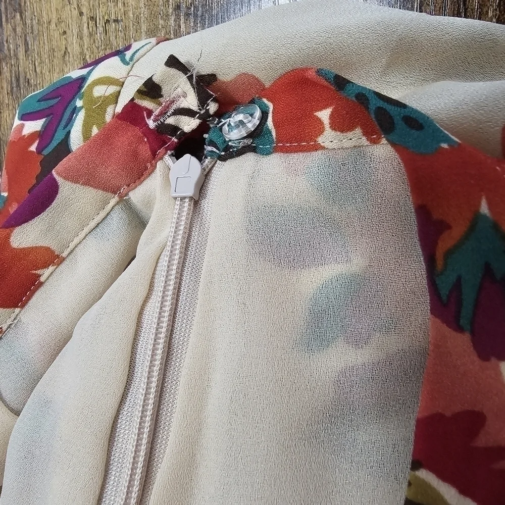 Boho floral multicolored over cream a-line tiered midi skirt